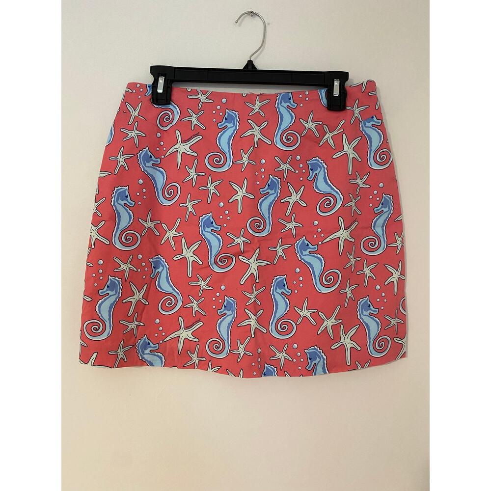 Vineyard Vines Seahorse Starfish Mini Preppy Skirt Pink Coral Blue EUC Vintage 6